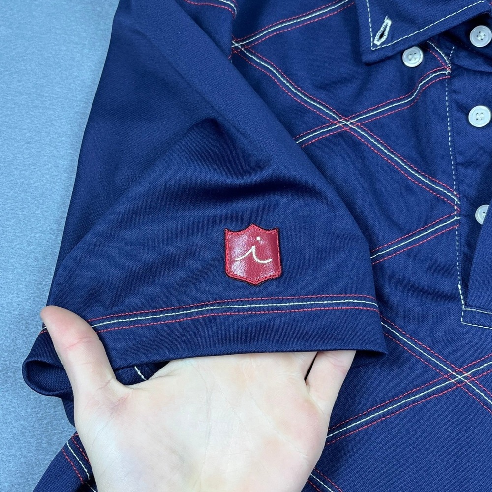 Iliac Golf Mens XL Slim Fit Navy Blue Diamond Stitch Performance Polo Shirt USA - Picture 5 of 8
